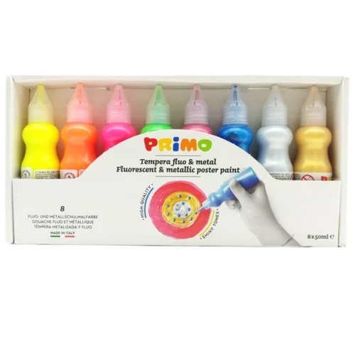 TÉMPERA 8 COLORES FLÚOR Y METALIZADOS 50ML. PRIMO