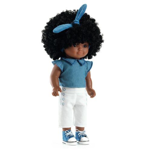 MUÑECA JANET CON CONJUNTO AZUL Y BLANCO 32CM